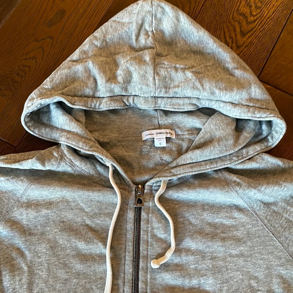 James Perse grey 3 quarter zip up hoodie